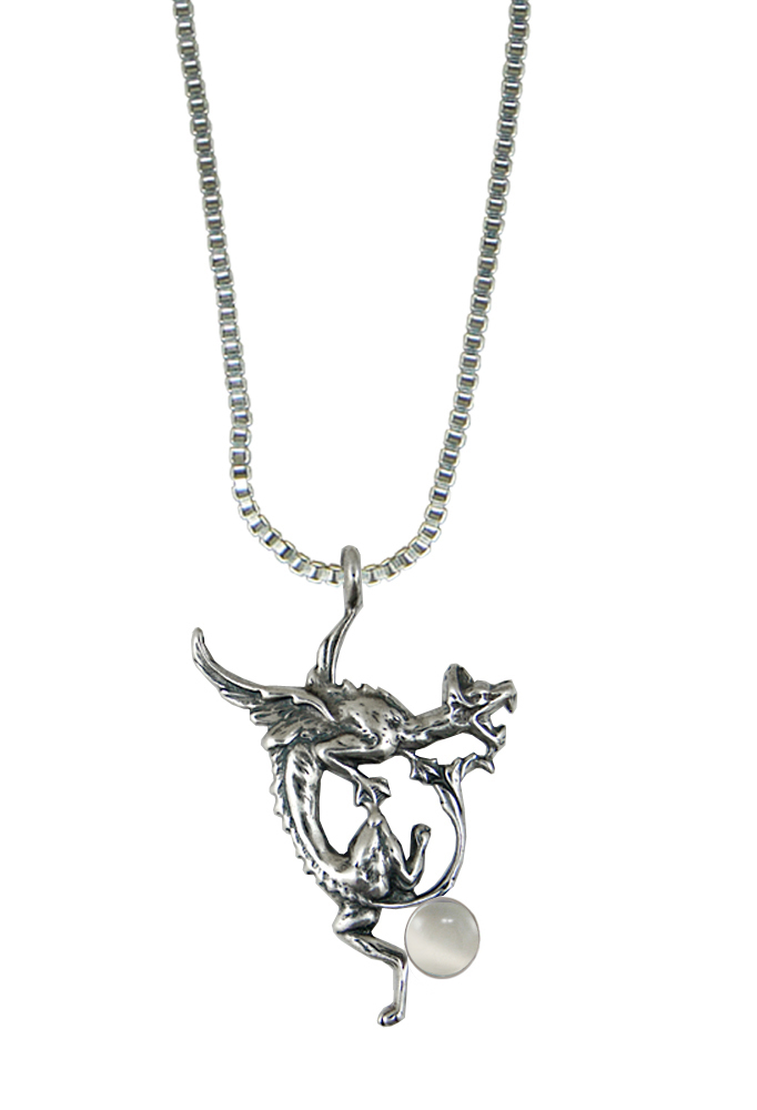 Sterling Silver Screaming Dragon Pendant With White Moonstone